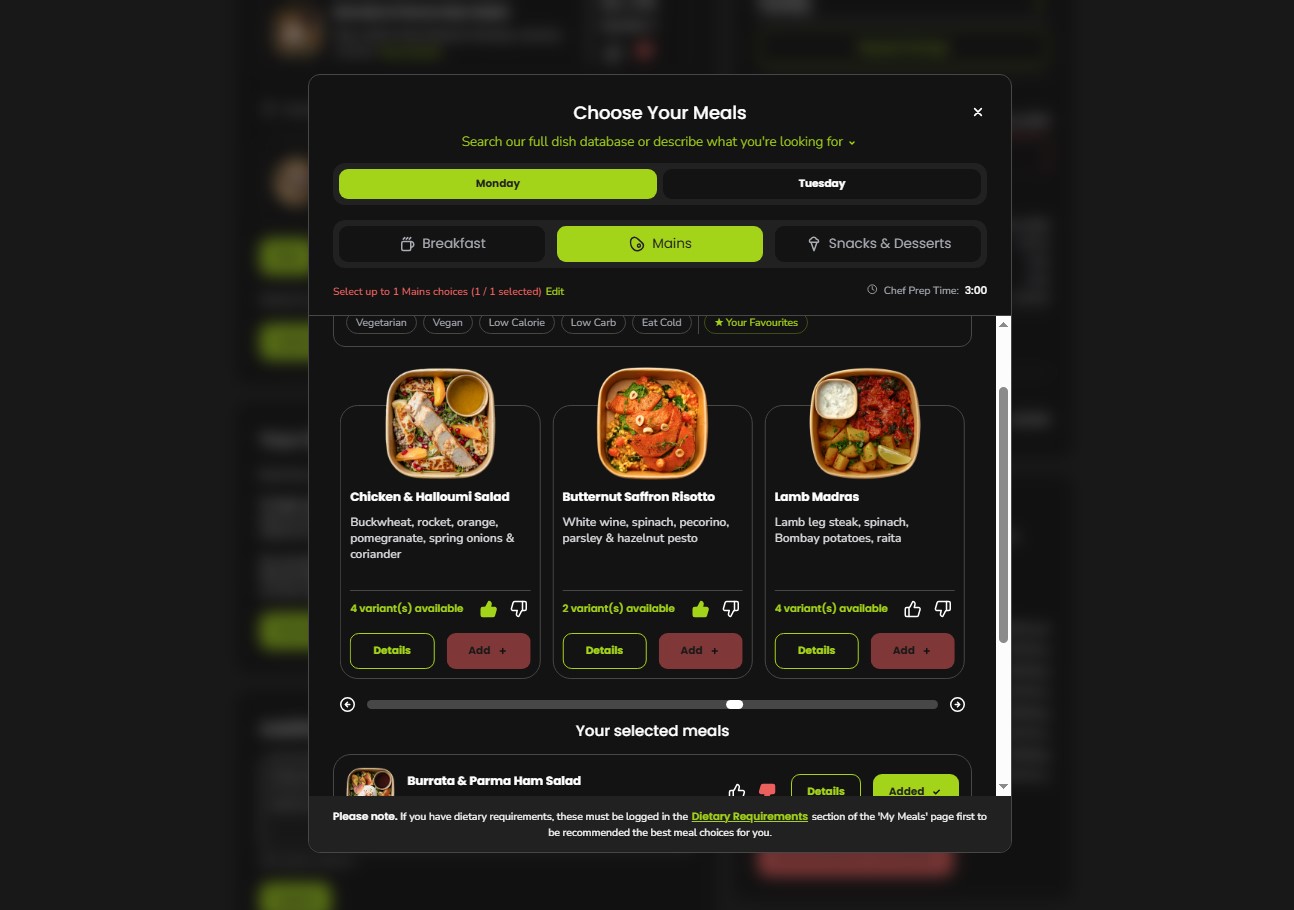 Meals.co.uk Laravel admin panel for bookings and meal catalogue